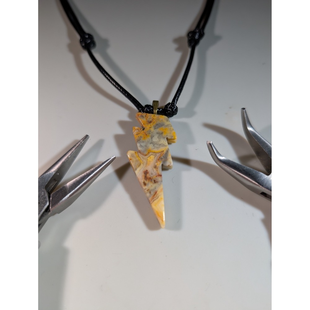Bumblebee Jasper Lightning‎ Bolt Pendant Necklace Adjustable Black Cord Boho New